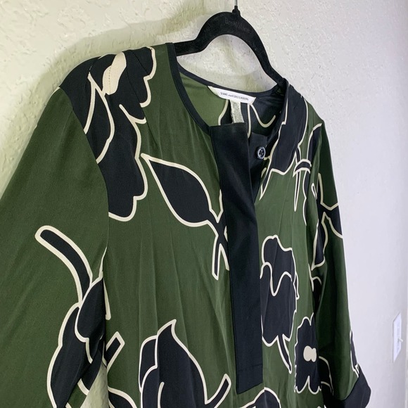 DIANE VON FURSTENBERG Green & Black Floral‎ Silk Nadine Shift Dress Size 6 - Picture 7 of 13